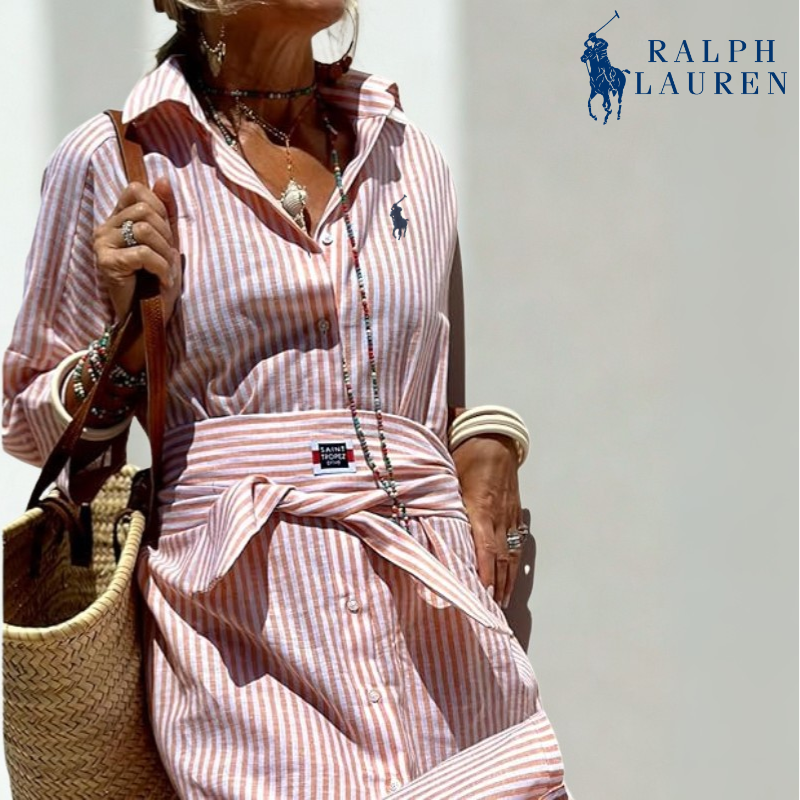 ᏒᎪᏞᏢᎻ ᏞᎪՍᏒЕΝ - Abito chemisier a righe con cintura da annodare